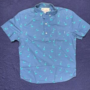 Chubbies Men Medium Blue Dinosaur Print Short Sleeve‎ Button Down Shirt